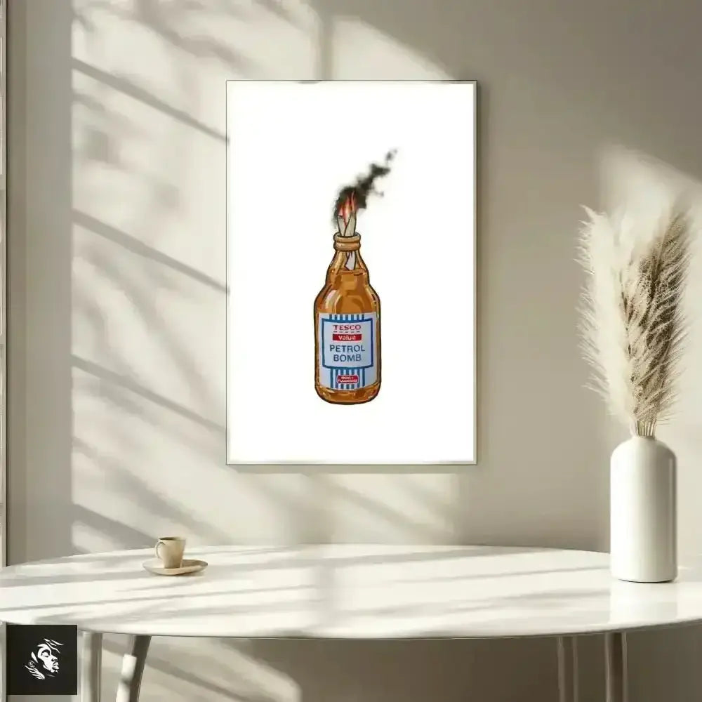 Banksy's Explosive Tesco Petrol Bomb Digital Art Print Ignites Walls - Free Spirit Chic