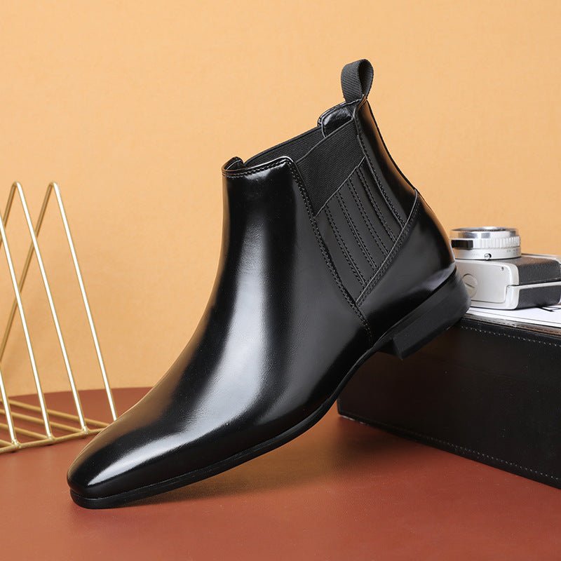 Pointed Toe Chelsea - style Boots For Men Fashion British Style Square Heel Business Formal Leather Shoes - Free Spirit Chic