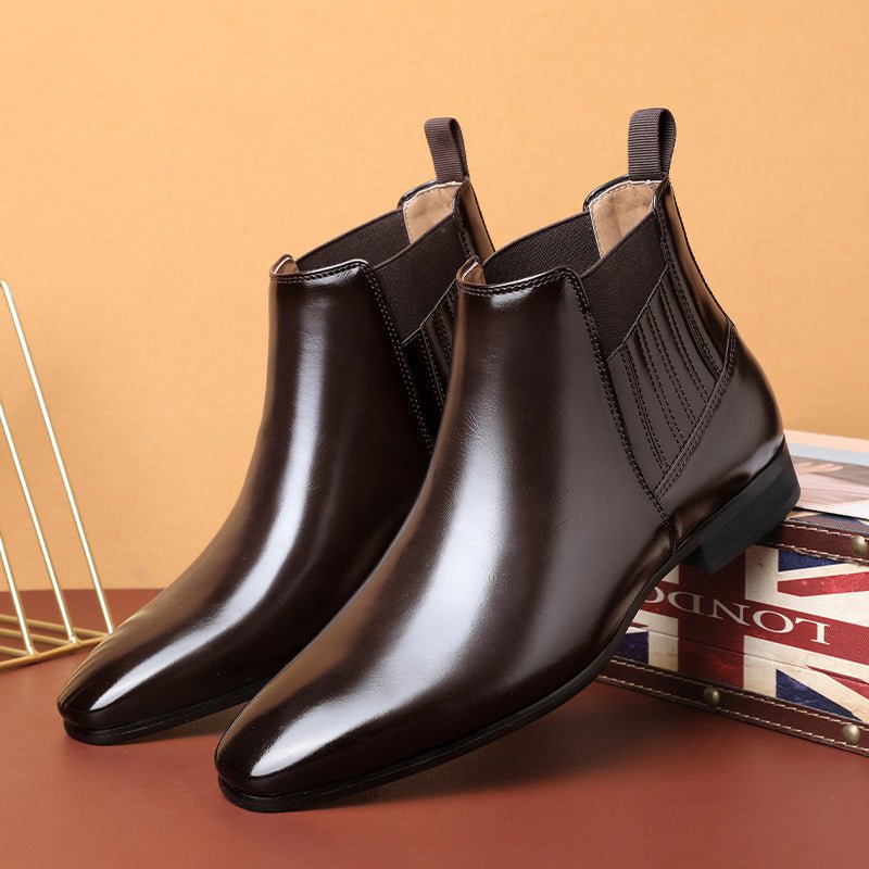 Pointed Toe Chelsea - style Boots For Men Fashion British Style Square Heel Business Formal Leather Shoes - Free Spirit Chic
