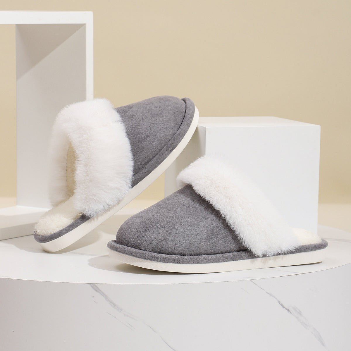 Winter Warm Plush Slippers Home Indoor Non - slip Bedroom Floor Soft Fuzzy Slipper For Couple Fashion Solid House Shoes - Free Spirit Chic