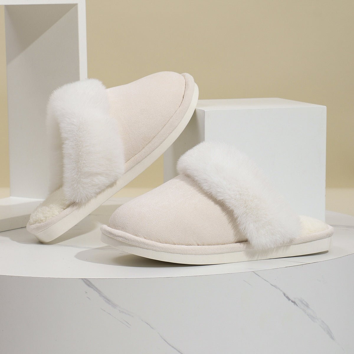 Winter Warm Plush Slippers Home Indoor Non - slip Bedroom Floor Soft Fuzzy Slipper For Couple Fashion Solid House Shoes - Free Spirit Chic