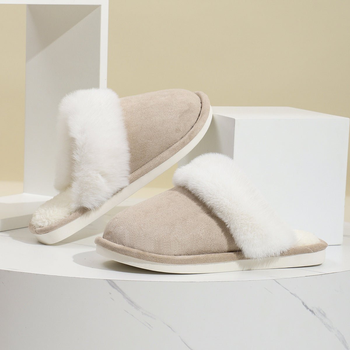 Winter Warm Plush Slippers Home Indoor Non - slip Bedroom Floor Soft Fuzzy Slipper For Couple Fashion Solid House Shoes - Free Spirit Chic
