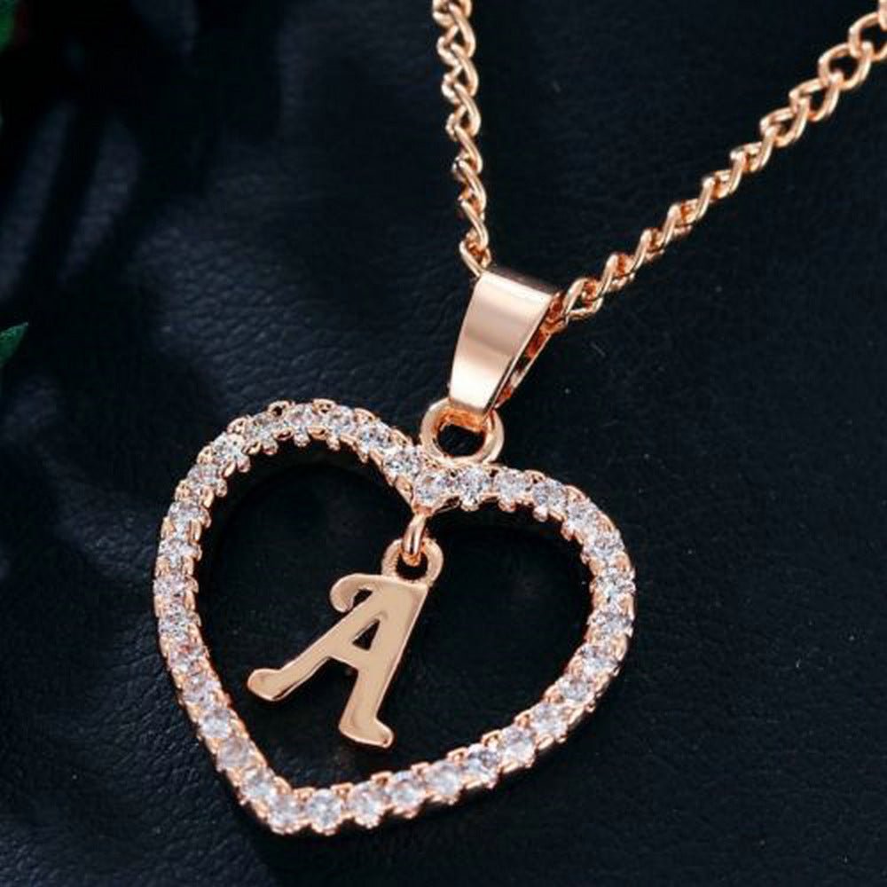 26 Letters Heart - shaped Zircon Pendant Necklace Stainless Steel Gold Color Chains Jewelry Birthday Gift For Women - Free Spirit Chic