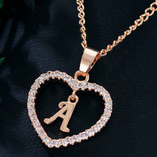 26 Letters Heart - shaped Zircon Pendant Necklace Stainless Steel Gold Color Chains Jewelry Birthday Gift For Women - Free Spirit Chic