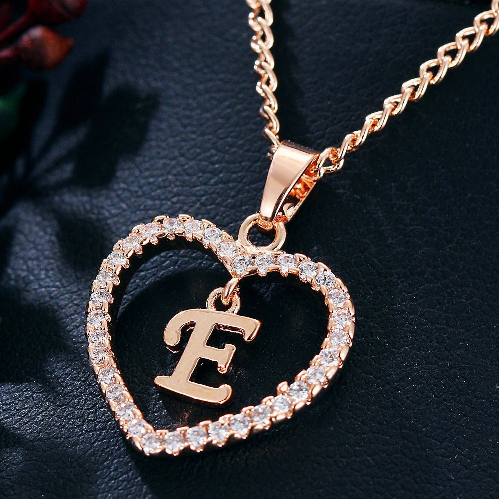 26 Letters Heart - shaped Zircon Pendant Necklace Stainless Steel Gold Color Chains Jewelry Birthday Gift For Women - Free Spirit Chic