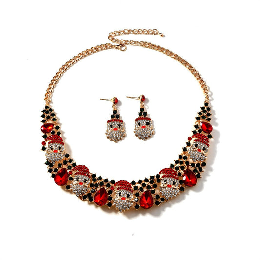 3pcs Christmas Necklace Earrings Set With Colored Rhinestones Ins Fashionable Shiny Santa Claus Necklace For Womens Jewelry - Free Spirit Chic