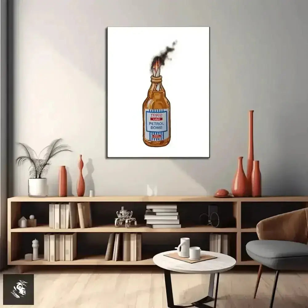 Banksy's Explosive Tesco Petrol Bomb Digital Art Print Ignites Walls - Free Spirit Chic