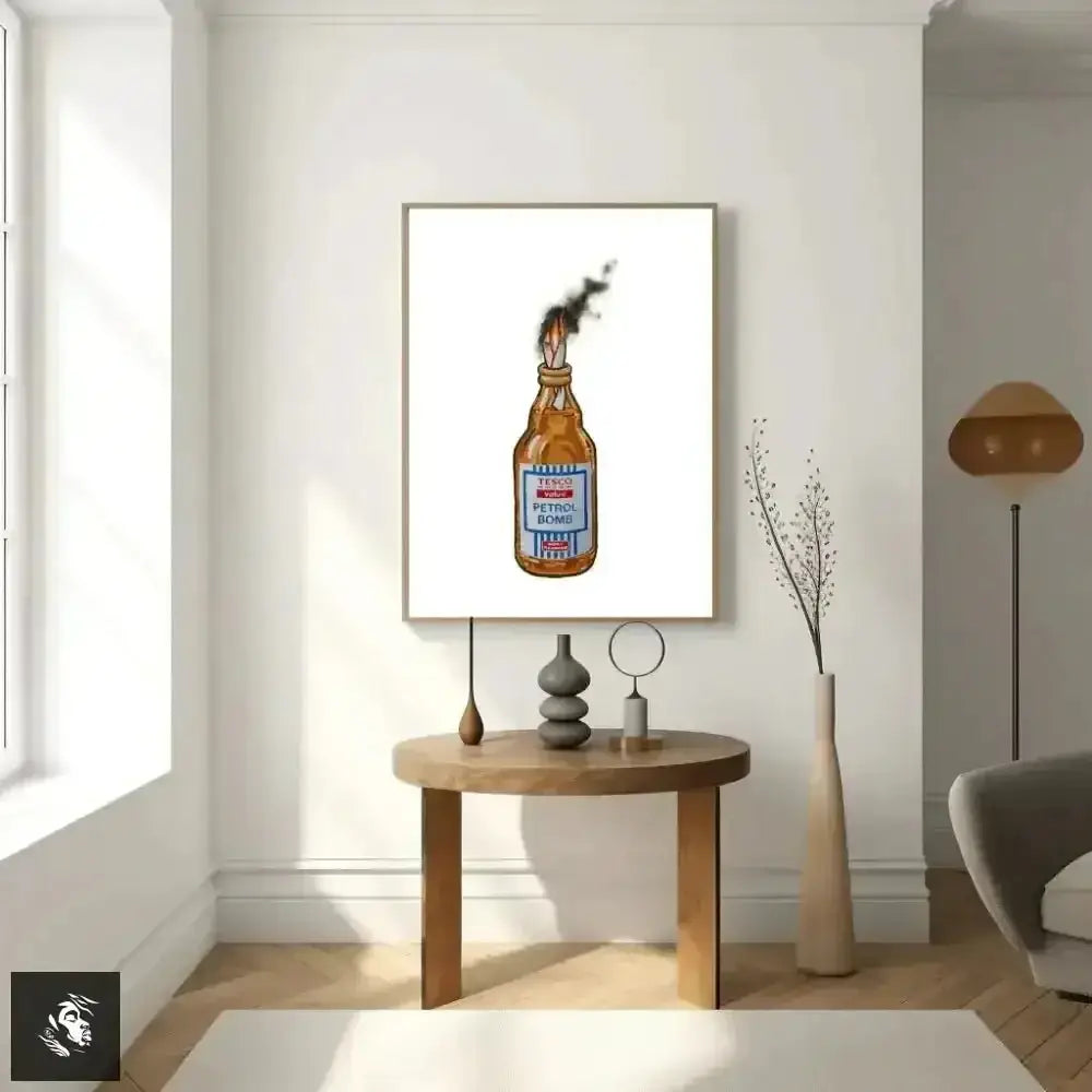 Banksy's Explosive Tesco Petrol Bomb Digital Art Print Ignites Walls - Free Spirit Chic