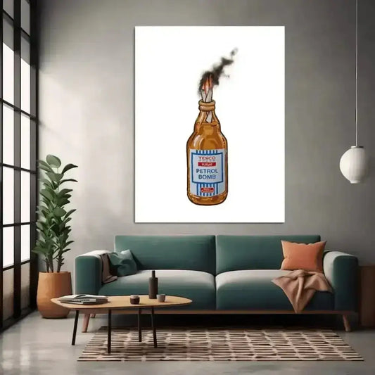 Banksy's Explosive Tesco Petrol Bomb Digital Art Print Ignites Walls - Free Spirit Chic