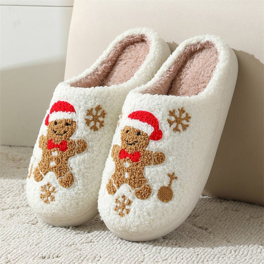 Christmas Snowflake Gingerbread Slippers Winter Indoor Non - slip Floor Bedroom Fuzzy House Shoes For Women Home Slippers - Free Spirit Chic