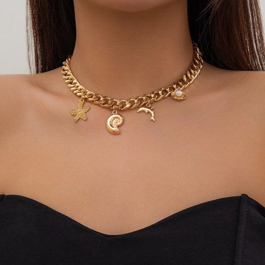 Creative Boho Conch Dolphin Starfish Pendant Choker Necklace Bracelets Women Trendy Vintage Tassel Chain Grunge Jewelry Fashion Jewelry - Free Spirit Chic