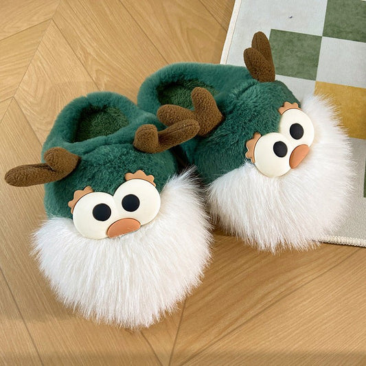 Cute Cartoon Christmas Deer Cotton Shoes Winter Indoor Floor Home Slippers Half - covered Heel Warm Plush Shoes Women - Free Spirit Chic