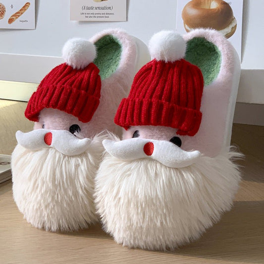 Cute Christmas Santa Claus Home Slippers Winter Warm Indoor Non - slip Floor Plush Shoes For Women - Free Spirit Chic