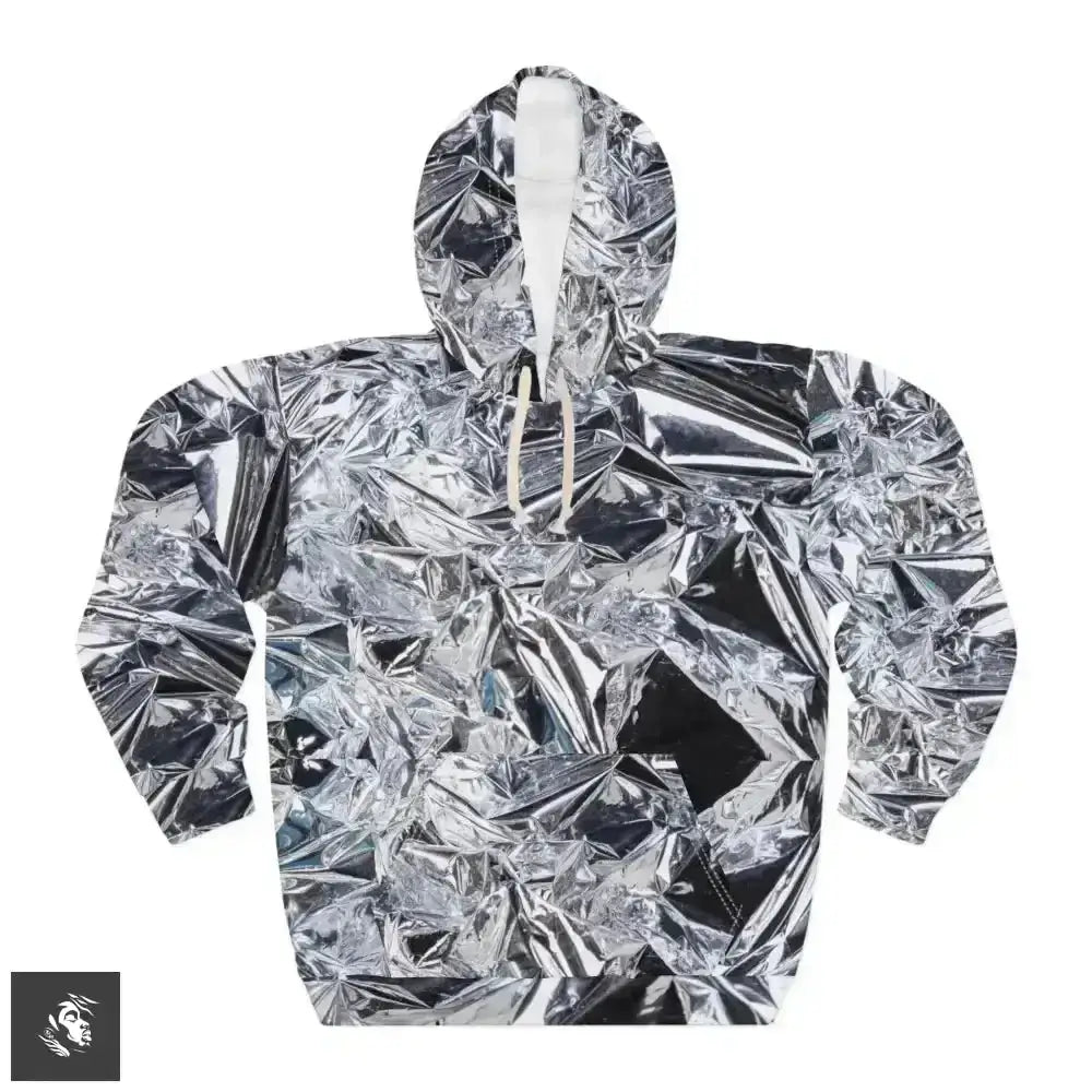 Futuristic Metallic Design Hooded Jumper Shines in Style - Free Spirit Chic