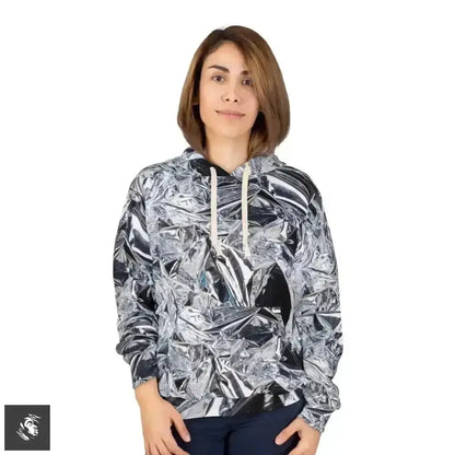 Futuristic Metallic Design Hooded Jumper Shines in Style - Free Spirit Chic