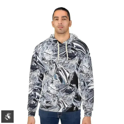 Futuristic Metallic Design Hooded Jumper Shines in Style - Free Spirit Chic