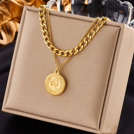 Geometric Portrait Coin Pendant Necklace For Women New Charm Multilayer Choker Chain Jewelry Gift Fashion Jewelry - Free Spirit Chic