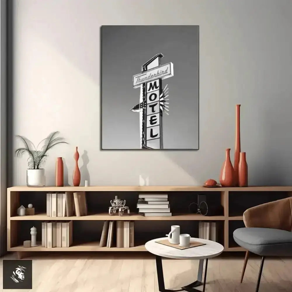 Monochrome Retro Motel Sign Digital Art Poster - Free Spirit Chic