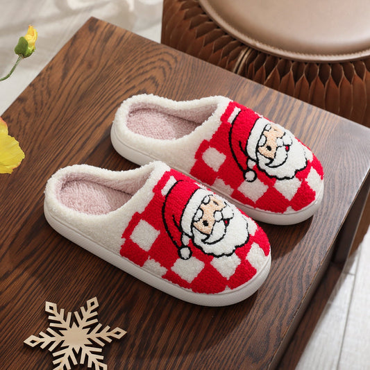New Christmas Plaid Santa Claus Slippers Winter Indoor Non - slip Floor Bedroom Fuzzy House Shoes For Women Home Slipper - Free Spirit Chic