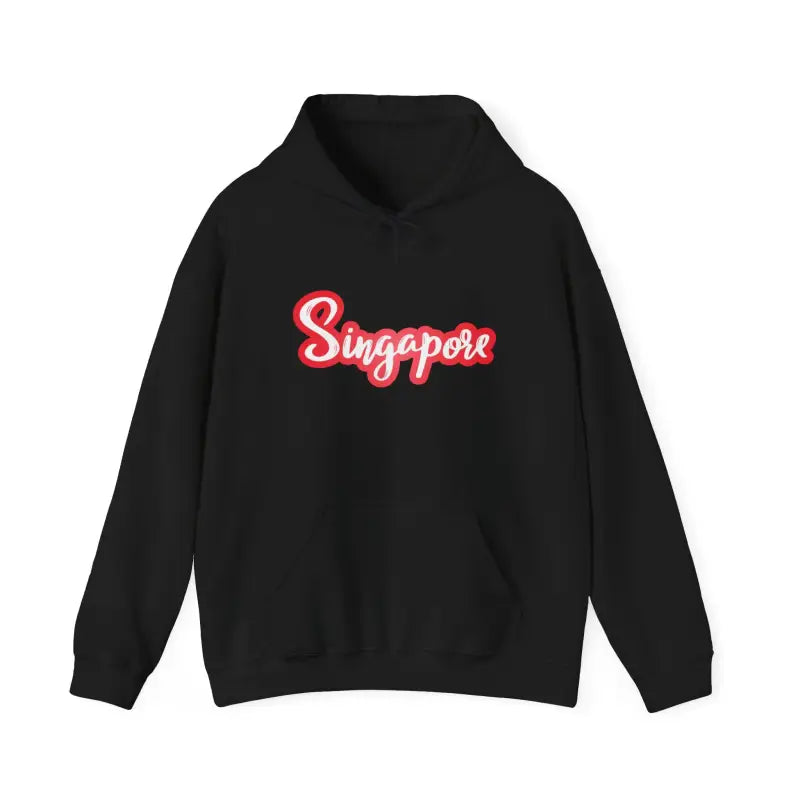 Singapore Script Hoodie — Retro Red Cursive Pullover for Travelers & Locals