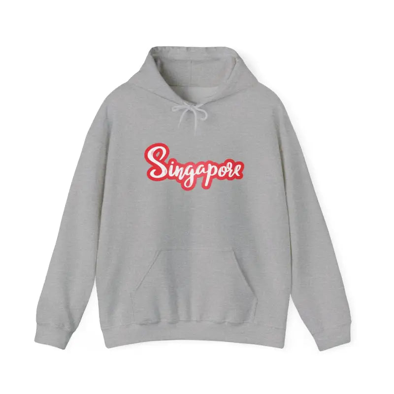 Singapore Script Hoodie — Retro Red Cursive Pullover for Travelers & Locals