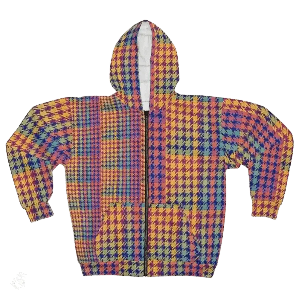 Trendy Houndstooth Zip Hoodie Rocks Stylish Outerwear Scene - Free Spirit Chic