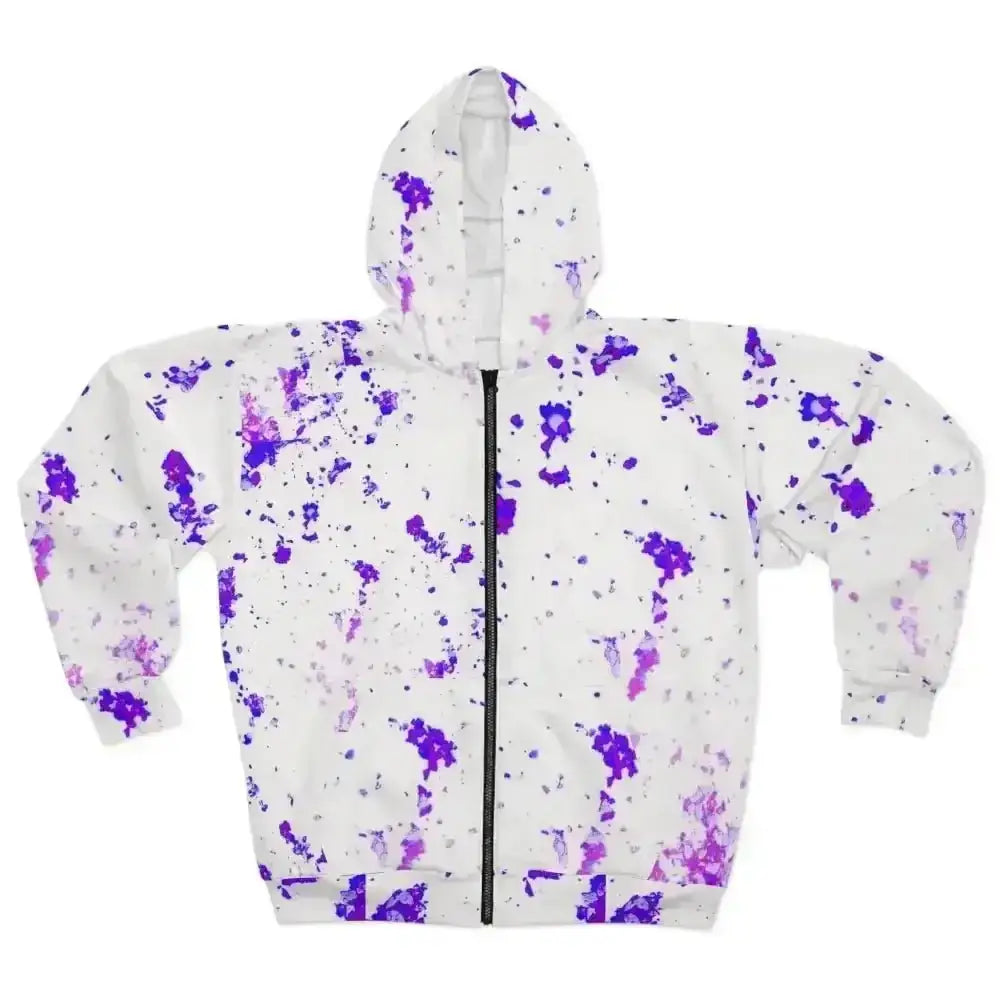 Trendy Purple Paint Abstract Splatter Zip Hoodie for Little Ones - Free Spirit Chic