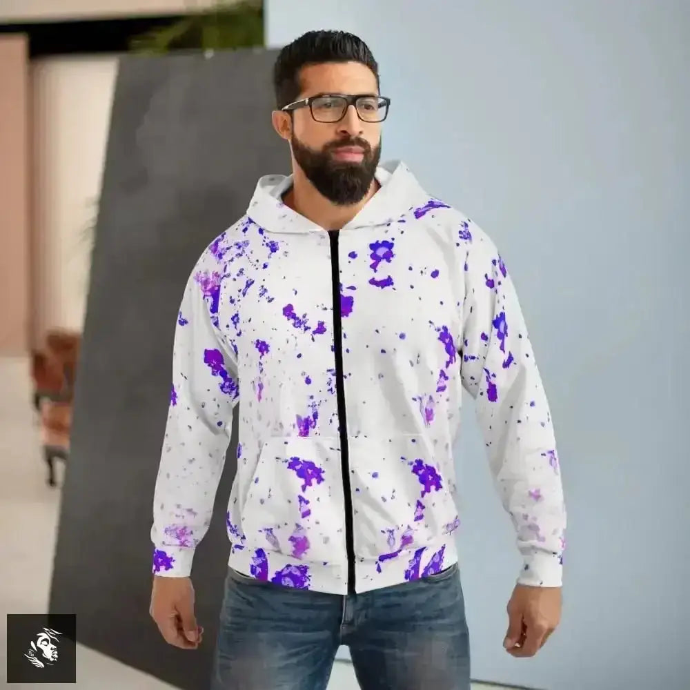 Trendy Purple Paint Abstract Splatter Zip Hoodie for Little Ones - Free Spirit Chic
