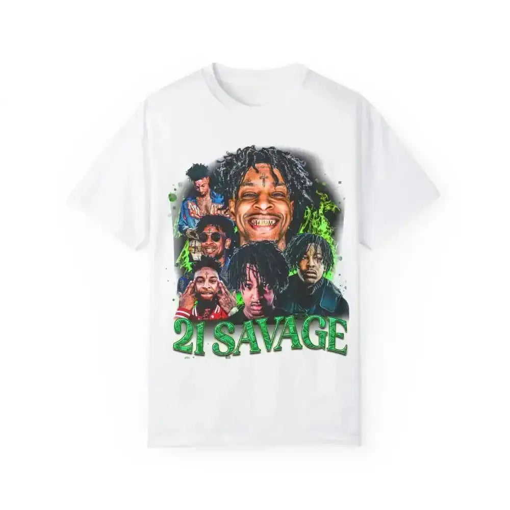Unleash Bold Style with 21 Savage Portrait Tees in White and Grey - Free Spirit Chic