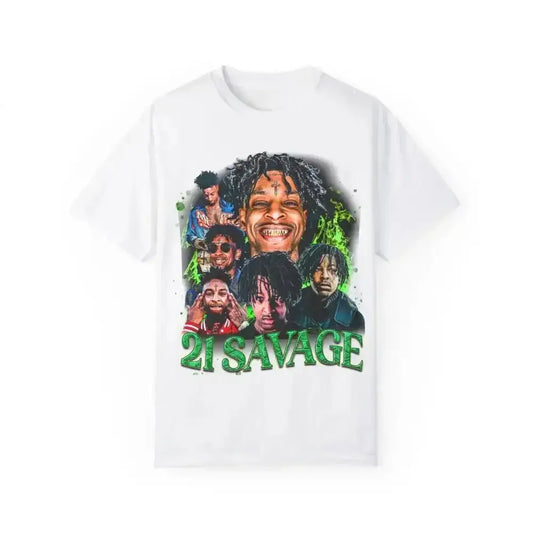 Unleash Bold Style with 21 Savage Portrait Tees in White and Grey - Free Spirit Chic