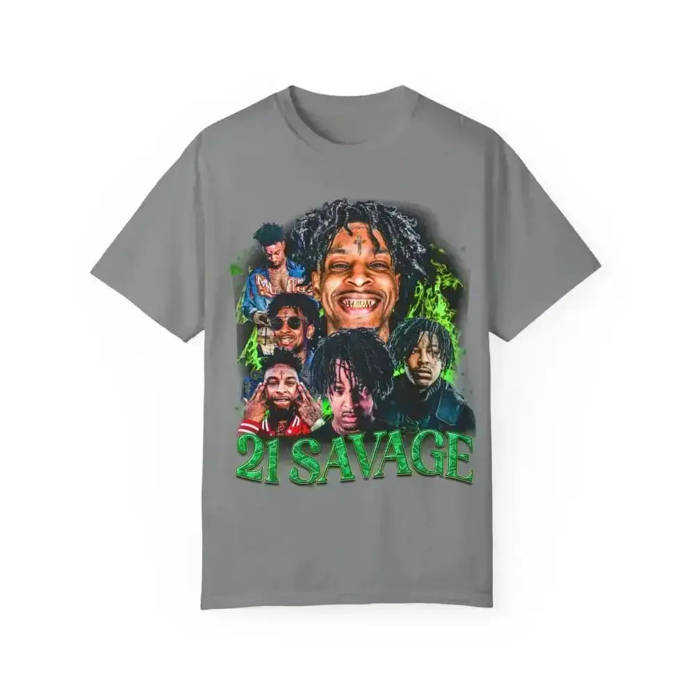 Unleash Bold Style with 21 Savage Portrait Tees in White and Grey - Free Spirit Chic