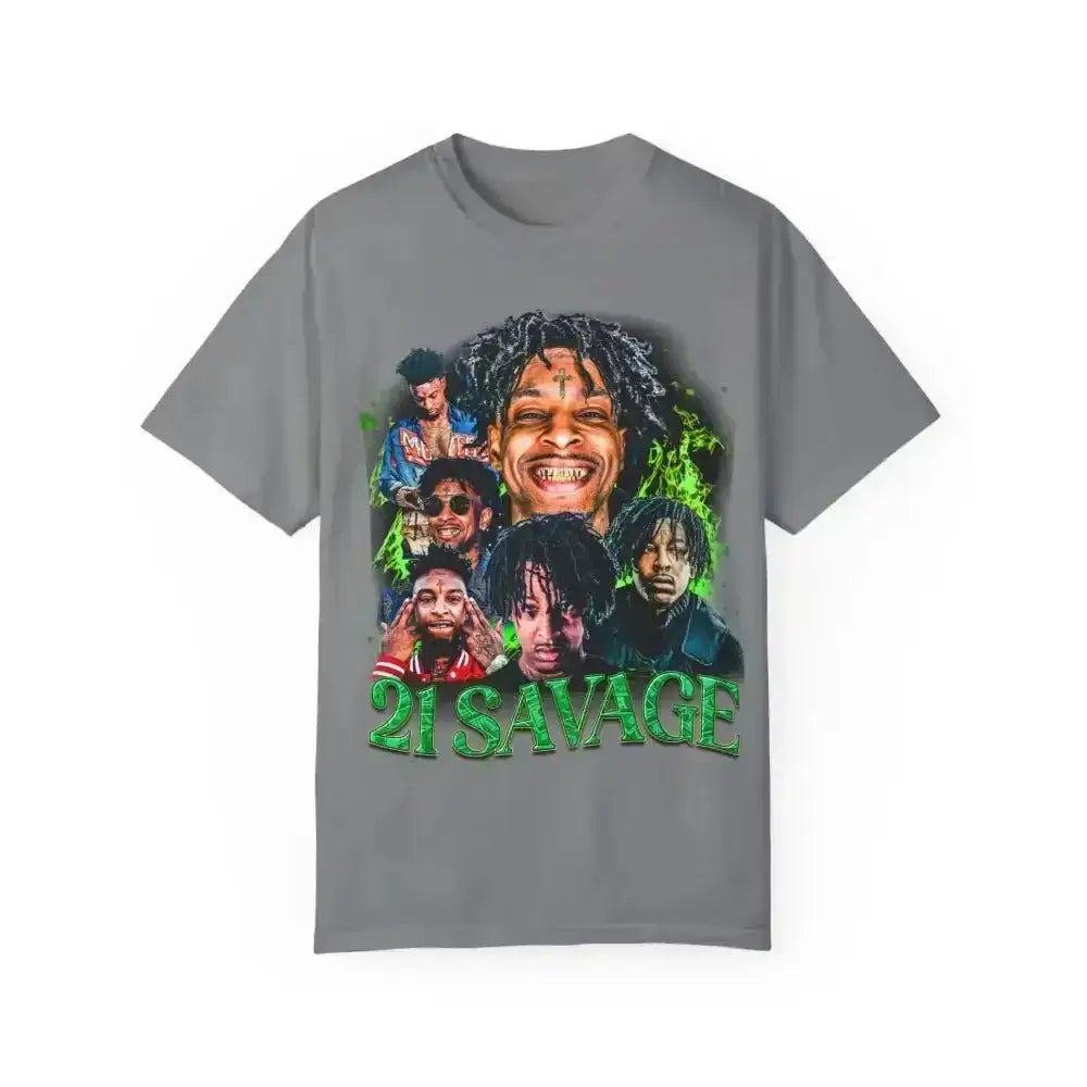 Unleash Bold Style with 21 Savage Portrait Tees in White and Grey - Free Spirit Chic