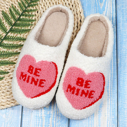 Valentine's Day Love Heart Cotton Slippers Spring AutumnWomen Indoor Slippers Man Cotton Non - Slip Soft Warm Slides Home Shoes Couple Female Simple Plush Slipper - Free Spirit Chic