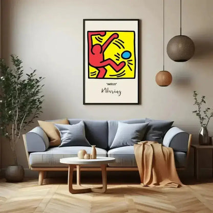 Vibrant Keith Haring Digital Art Dancing Figure Print - Free Spirit Chic